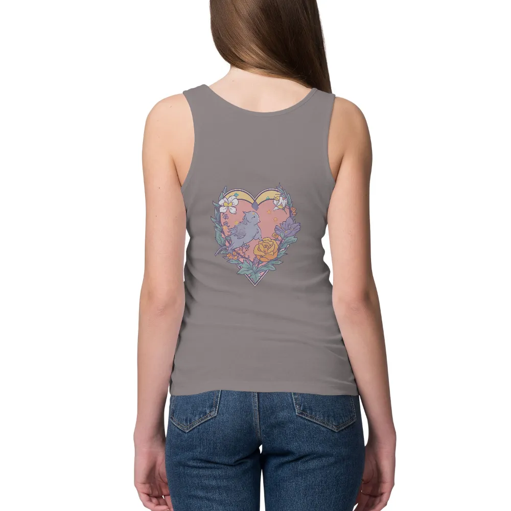 T-Shirts Pattern: Bird in a Heart of Flowers|roblox heart t shirt