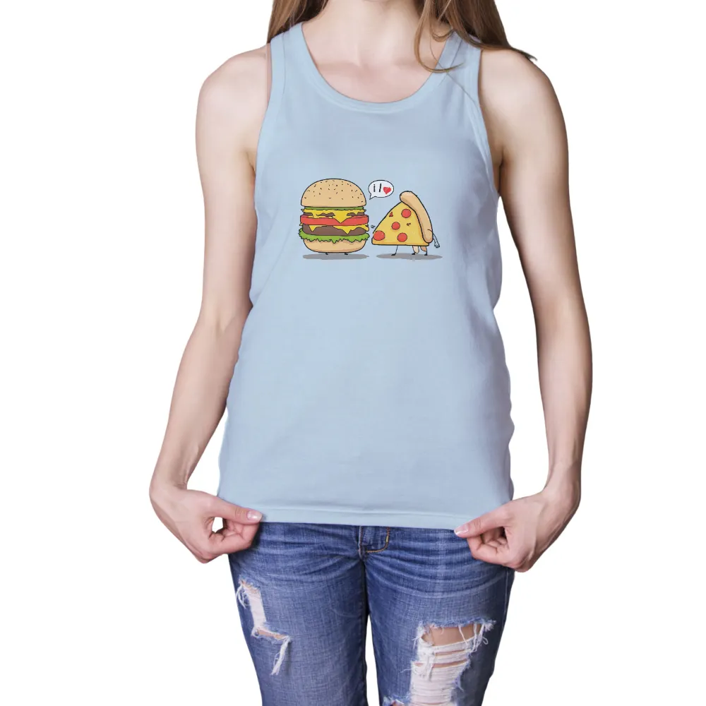 Burger and Pizza: A Match Made in Heaven - T-Shirt Printing|cartoon with green shirt