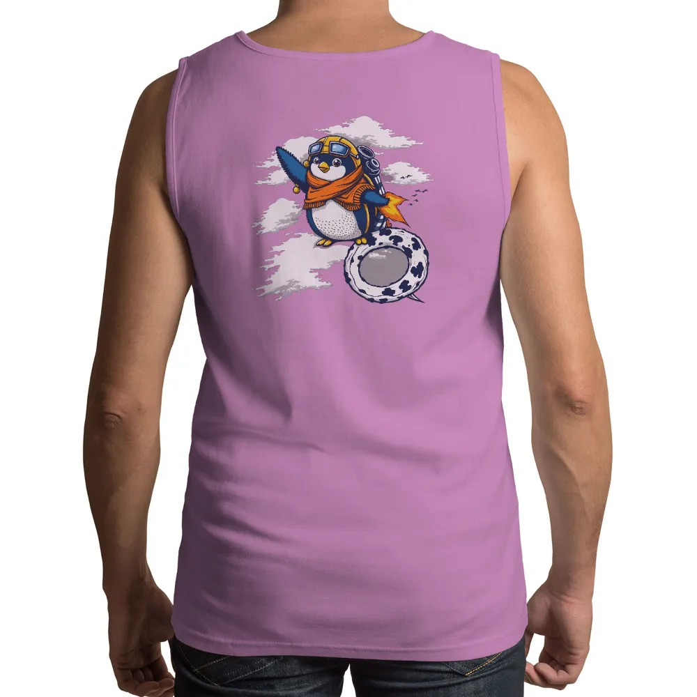 Custom Tee Shirts: Penguin Aviator Adventure| Orange scarf