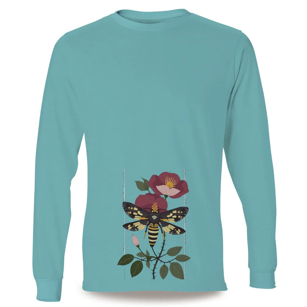 Moth & Flower Tee | Nature-Inspired Artistic Design| vibrant flower with deep red petals