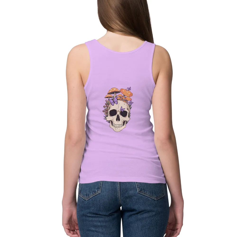 Custom Tee Shirts: Skull with Mushrooms and Butterflies - Artistic Design|skull roblox t shirt