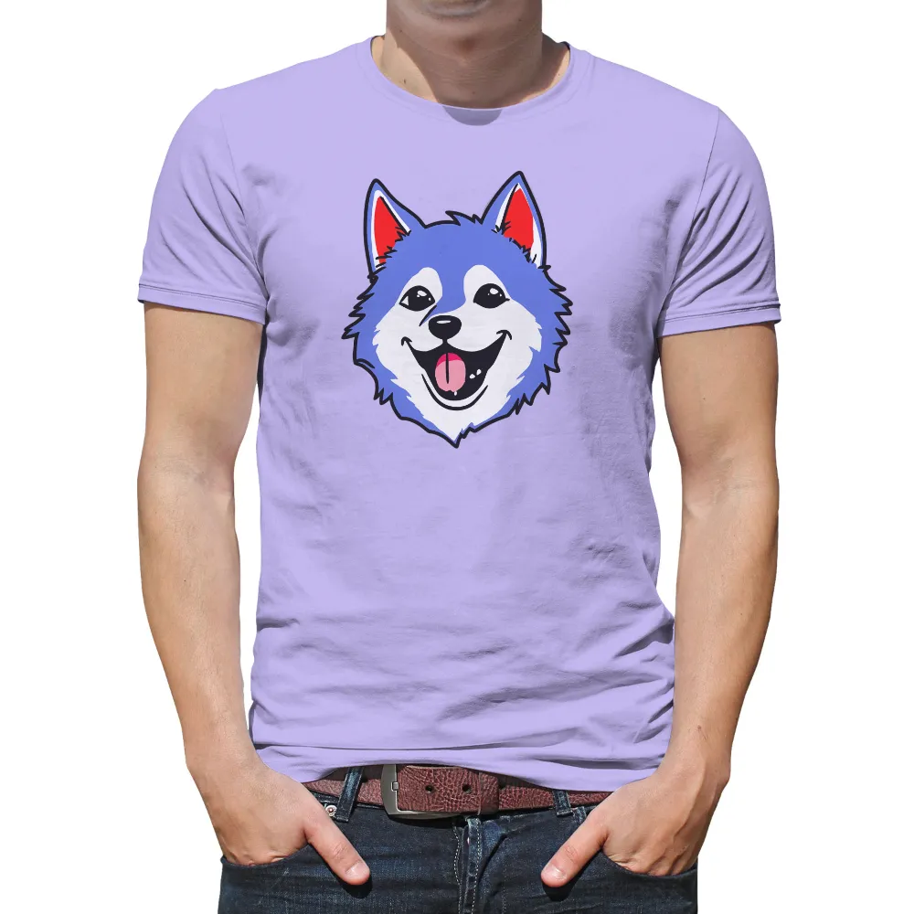 Tee Shirt Printing: Blue Husky with Red Ears - Playful and Joyful Design|adventure time dancing with monsters shirt