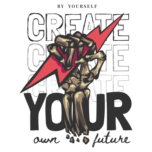 Customized Tee Shirts: Create Your Own Future with Skeletal Hand and Lightning Bolt