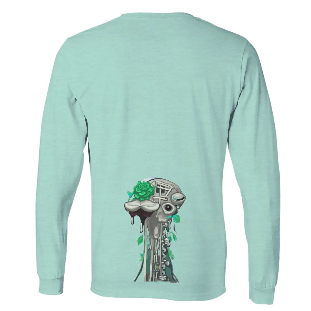 T-Shirts Pattern: Skeleton with Green Rose - Life and Death Contrast|skeletal figure with green rose