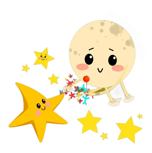 T-Shirts Pattern: Moon and Star Friendship with Magical Lollipop