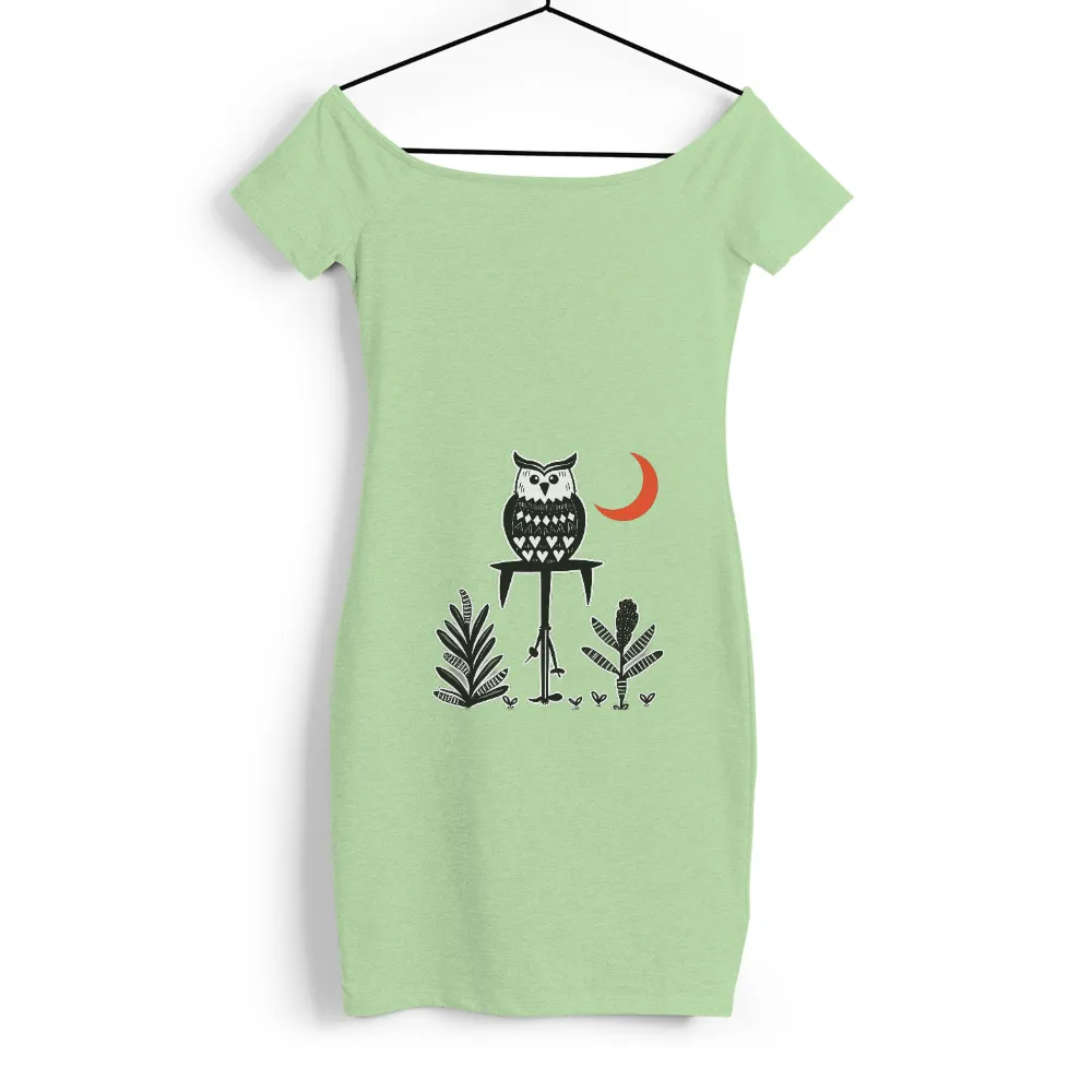 TShirt Design: Wise Owl Under the Crescent Moon|peace love camping shirt