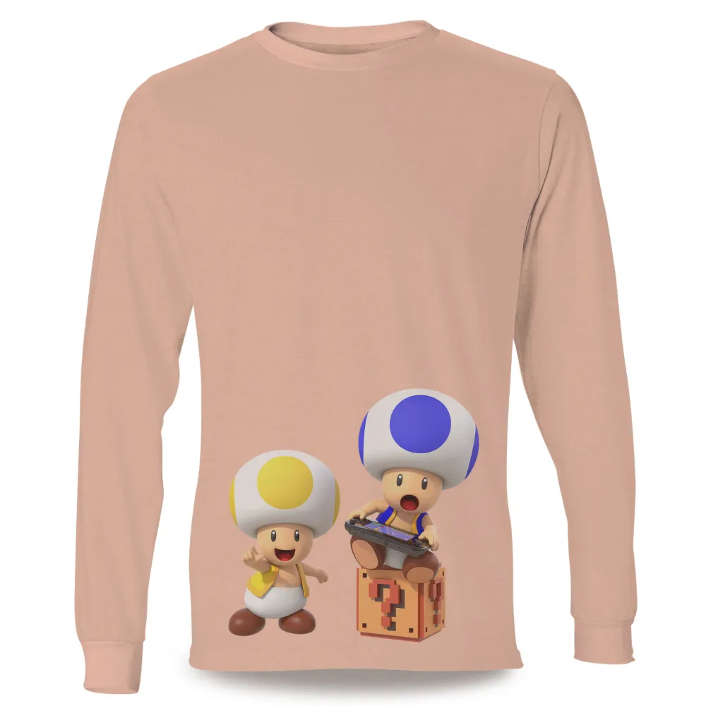 Graphic Tees: Toad and Toadette Gaming Adventure|cartoon characters with black shirt