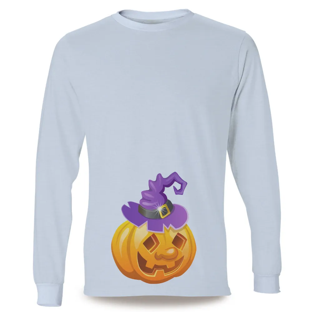 Custom Tee Shirts: Halloween Pumpkin with Witch Hat - Spooky & Playful Design|bloody mary shirt spirit halloween