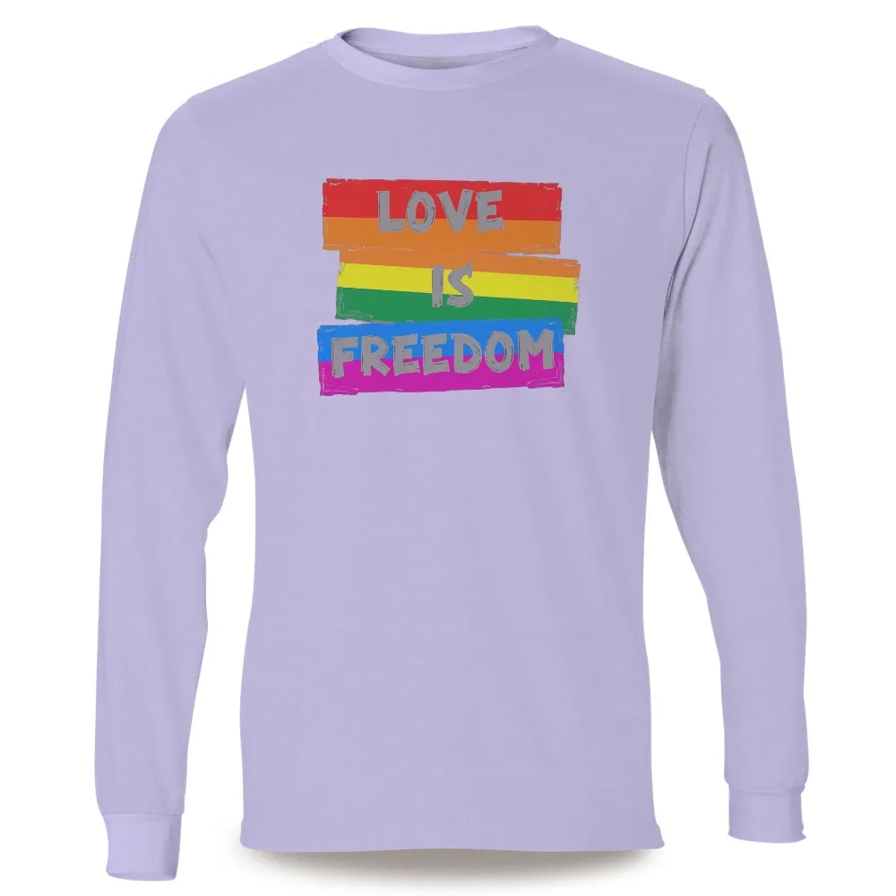 T-Shirts Pattern: Love Is Freedom - Rainbow Pride Design|white shirt with rainbow heart