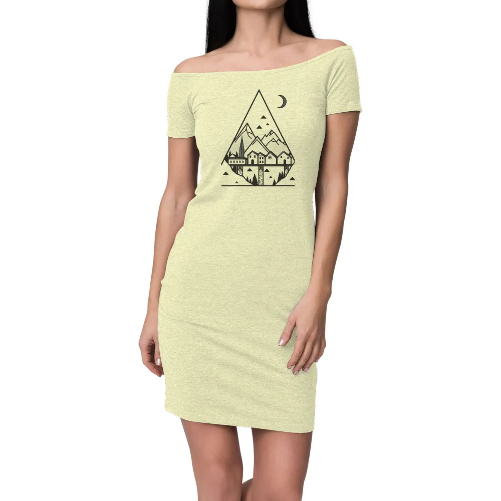 Graphic Tees: Serene Village Under the Crescent Moon| serene village