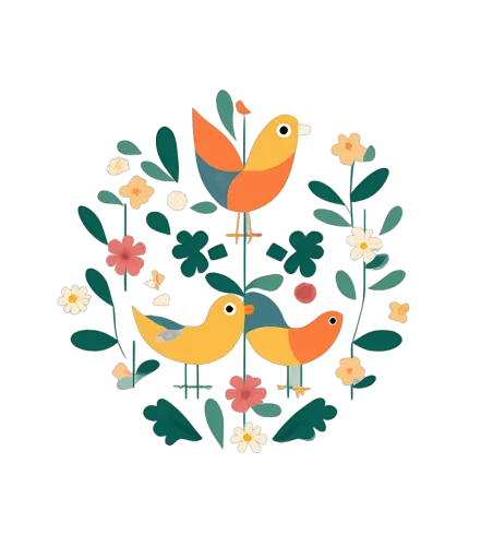 TShirt Design: Birds in a Vibrant Garden