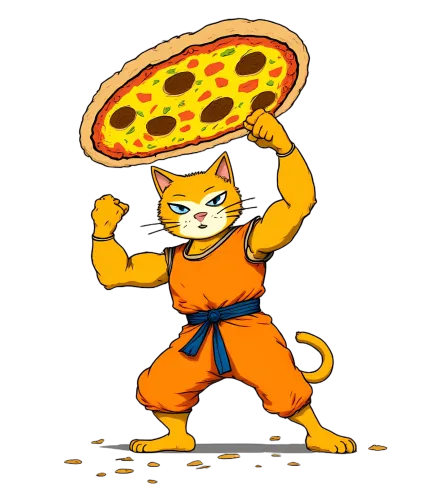 Tee Shirt Printing: Pizza Warrior Cat - Funny Anime Martial Arts Design