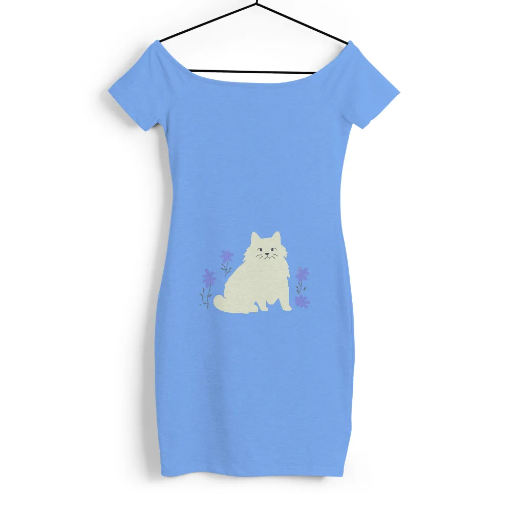 TShirt Printing: Minimalist Cat with Purple Flowers - Tranquil Elegance|its vibrating cat shirt