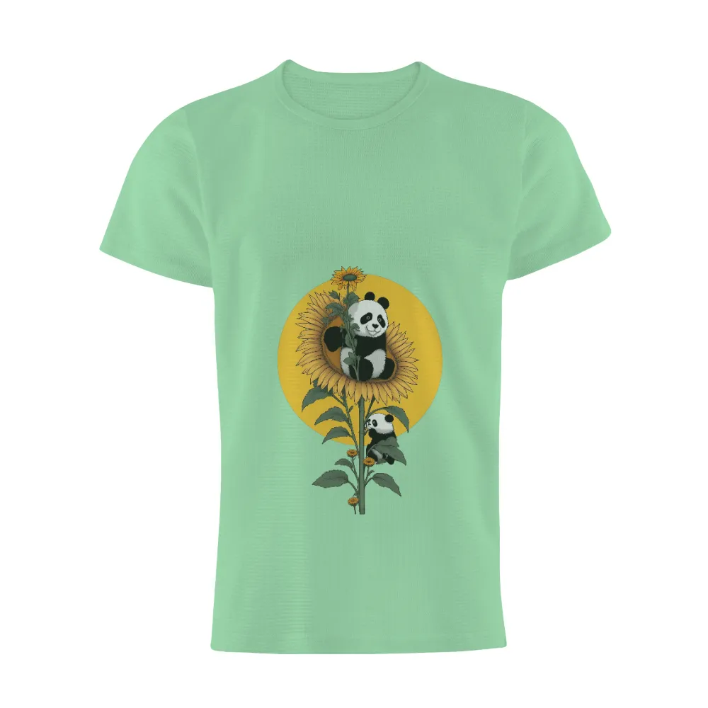 Custom T-Shirt Printing: Pandas in Sunflowers - Joy and Tranquility|sunflower bee shirt