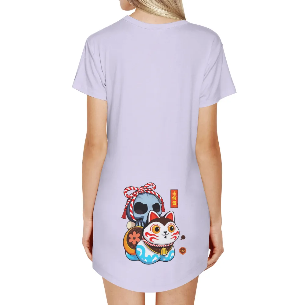 Tee Shirt Printing: Maneki Neko & Skull - A Blend of Tradition and Modern Art|Maneki Neko with a skull