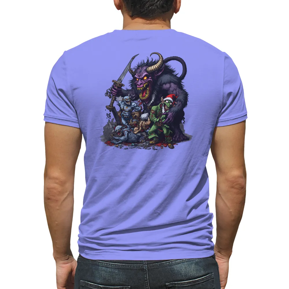 Tee Shirt Printing: Krampus and His Mischievous Followers - Horror and Humor| rogue knight with battle-scarred armor