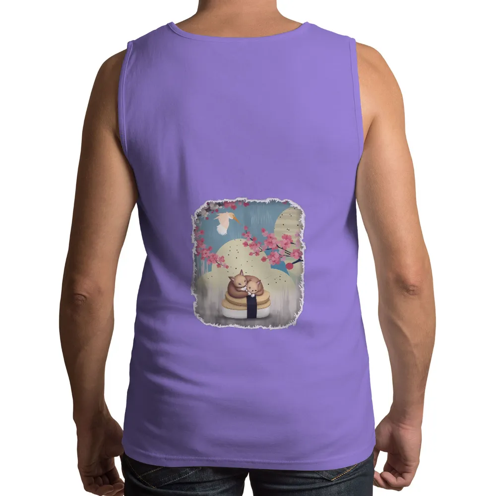 T-Shirts Pattern: Cats Embracing on a Bento Box with Cherry Blossoms|valentine's matching shirts for family