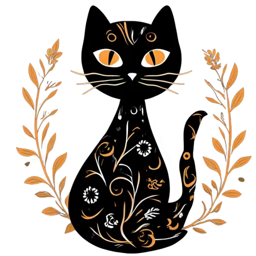 TShirt Design: Enchanting Black Cat with Floral Patterns