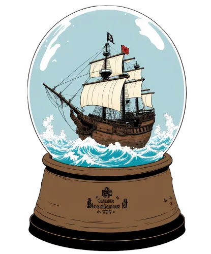 T-Shirts Pattern: Black Pearl Pirate Ship in a Snow Globe