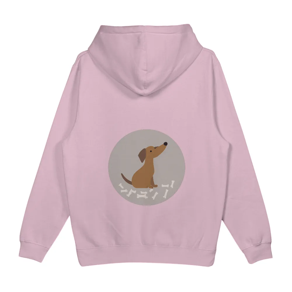 T-Shirts Design: Whimsical Dachshund with Bones - Playful and Happy|Dachshund sitting with bones