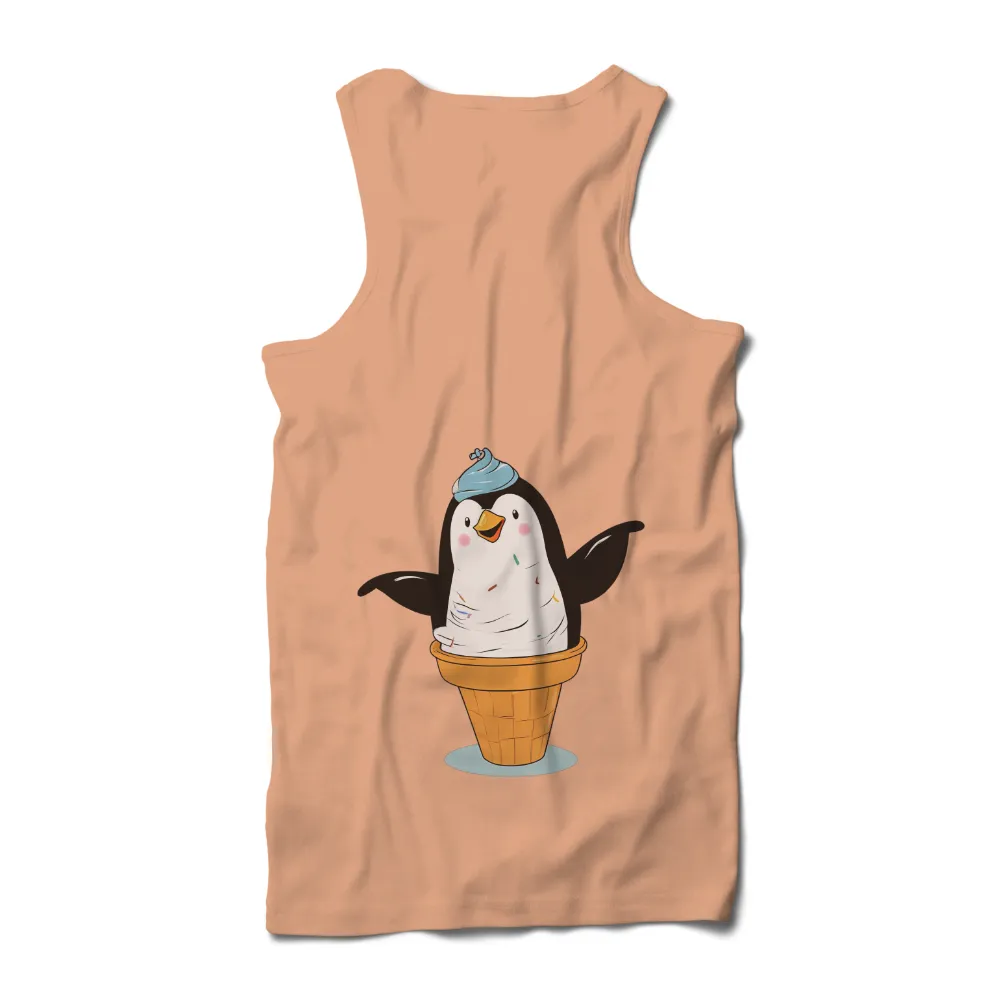 Tee Shirt Printing: Whimsical Penguin Ice Cream Cone - Funny & Colorful Design|sunny summer t shirt