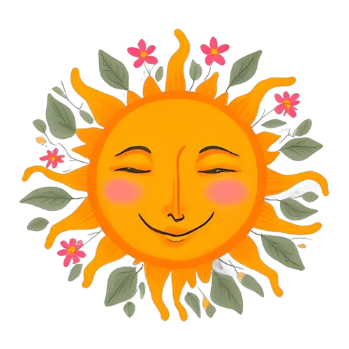 Graphic Tees: Radiant Sun with Pink Flowers and Green Leaves