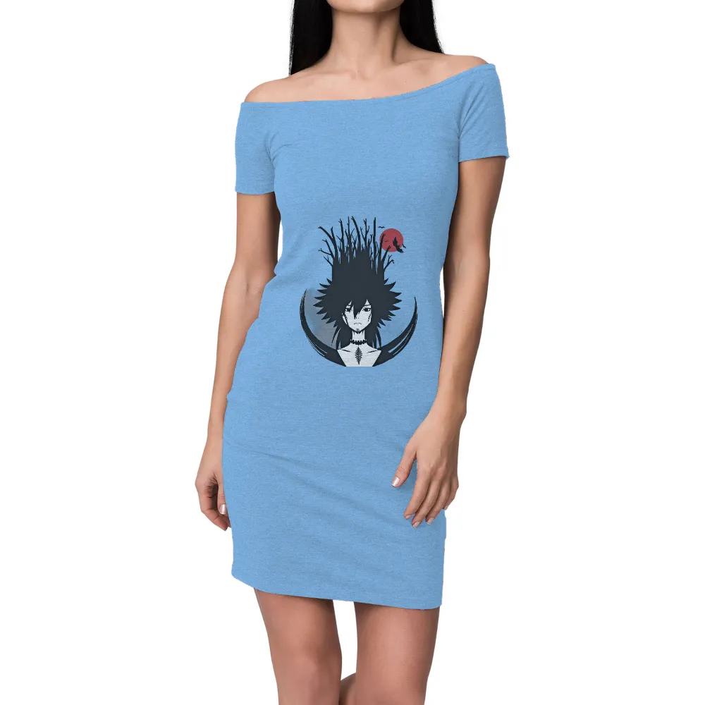 Shirts Graphic Tees: Enigmatic Forest Guardian Under Crimson Moon|cartoon character with blue shirt