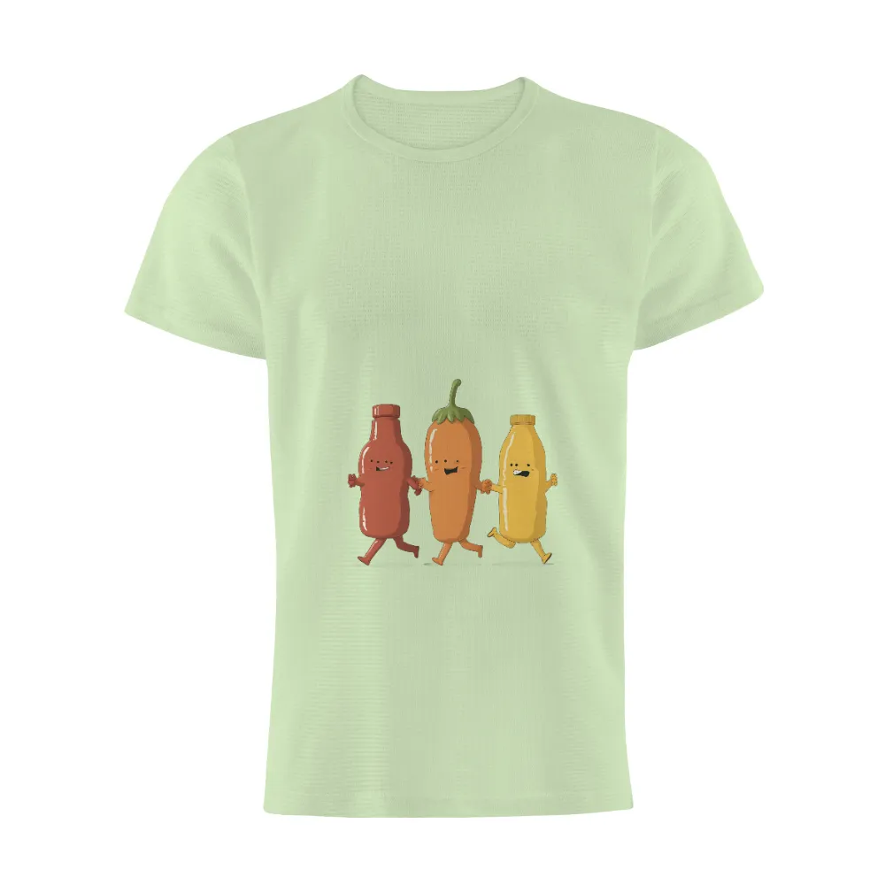 T-Shirts Custom: Ketchup, Chili Pepper, and Mustard Friends| mustard jar cartoon character