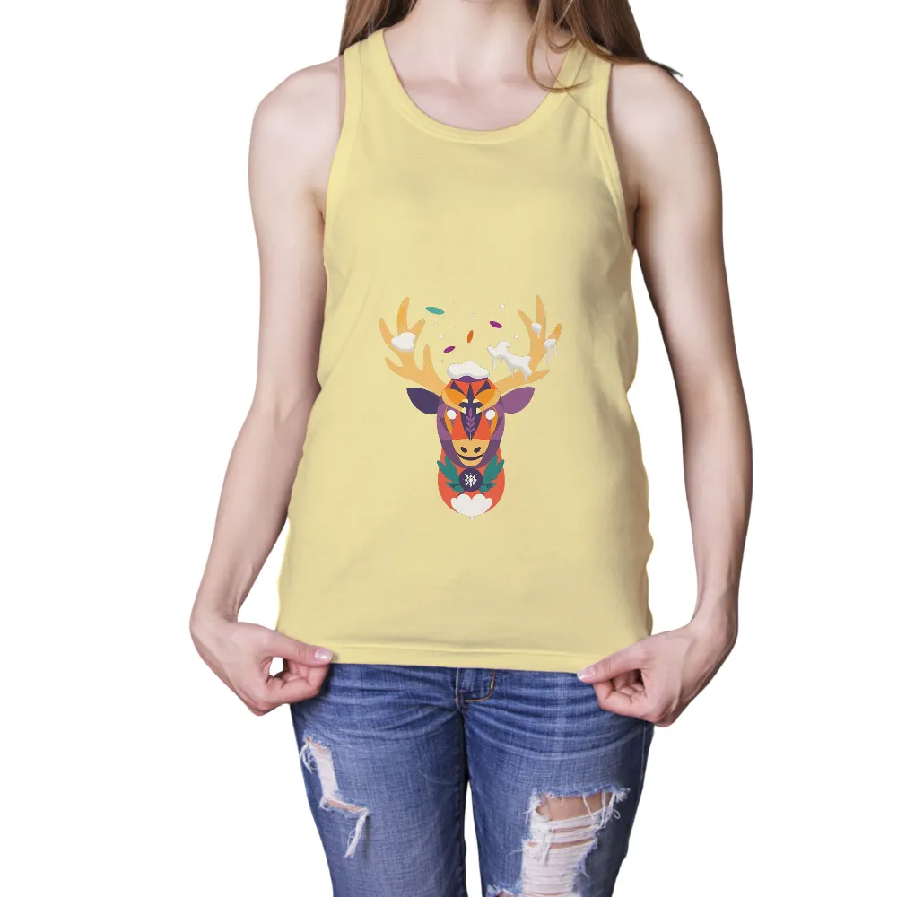 Custom T-Shirt Printing: Winter Wonderland Reindeer Design| Snowy forest background