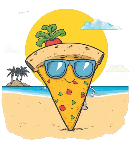 T-Shirts Custom: Beach Pizza Slice with Sunglasses and Radish Hat