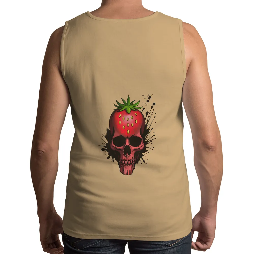 Graphic Tees: Strawberry Skull Art | Surreal & Whimsical Design| Golden seeds on skull