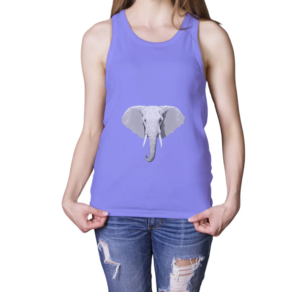 Tee Shirts Printed: Majestic Elephant - Strength and Wisdom| detailed elephant design