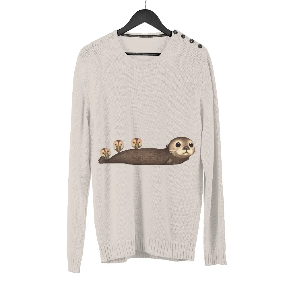 Custom Tee Shirts: Whimsical Sea Otter with Porgs - Adorable and Playful Design|quirky graphic tees