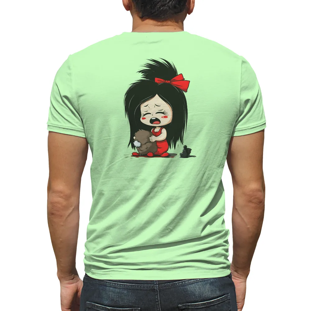 T-Shirt Printing: Lily's Tearful Embrace - Childhood Grief|teddy bear merch