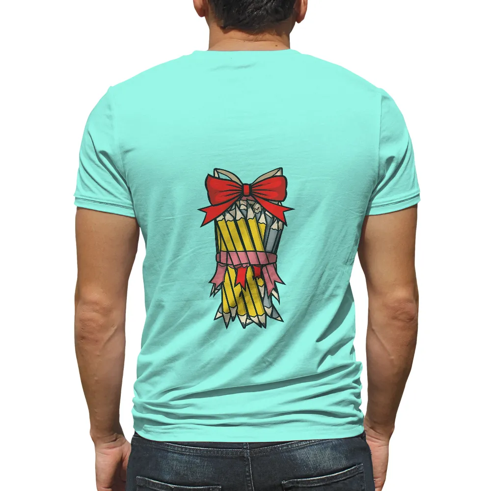 Customized Tee Shirts: Pencils & Red Bow - Artistic Celebration|nostalgia shirt