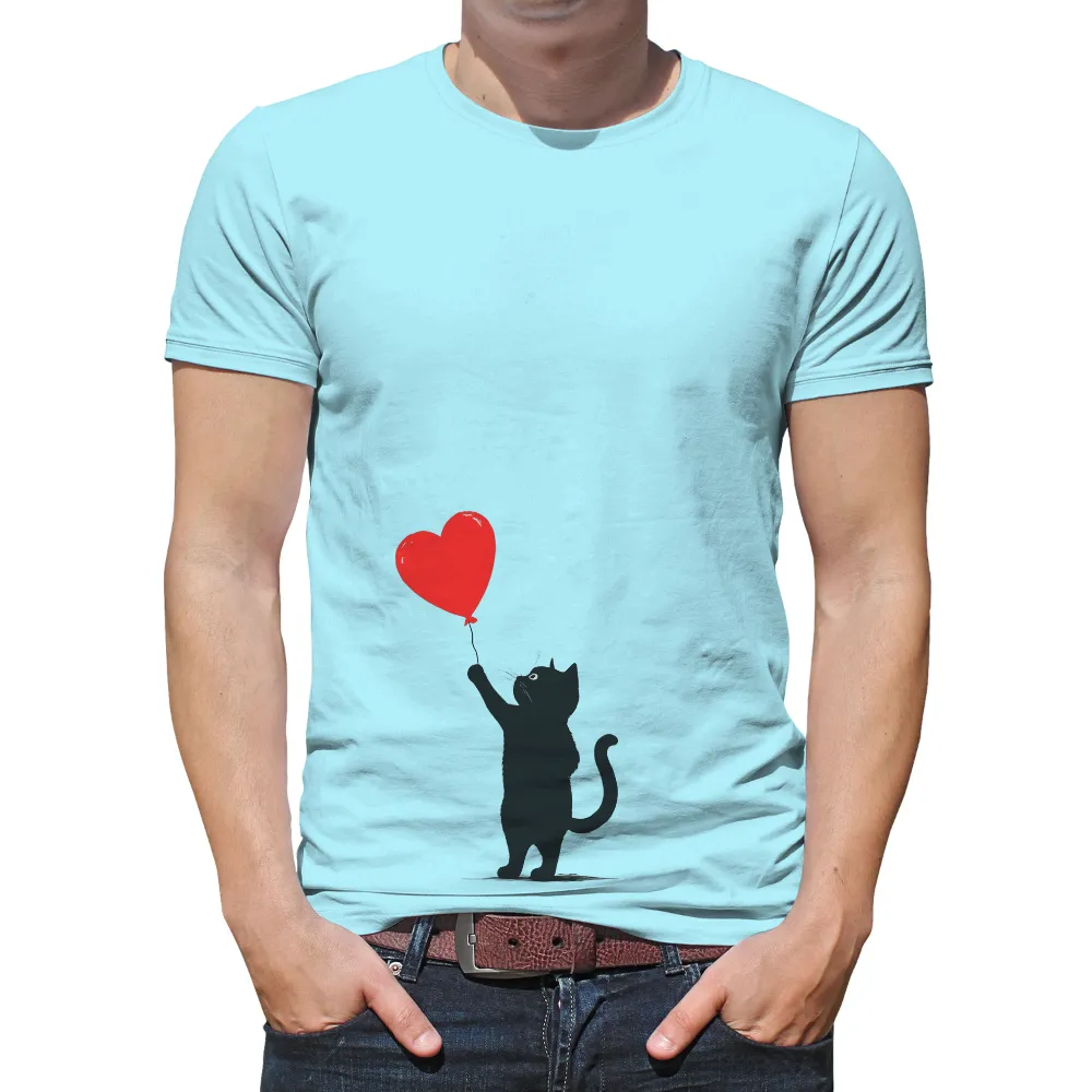 TShirt Printing: Black Cat with Heart Balloon - Love and Joy|love valentine shirt