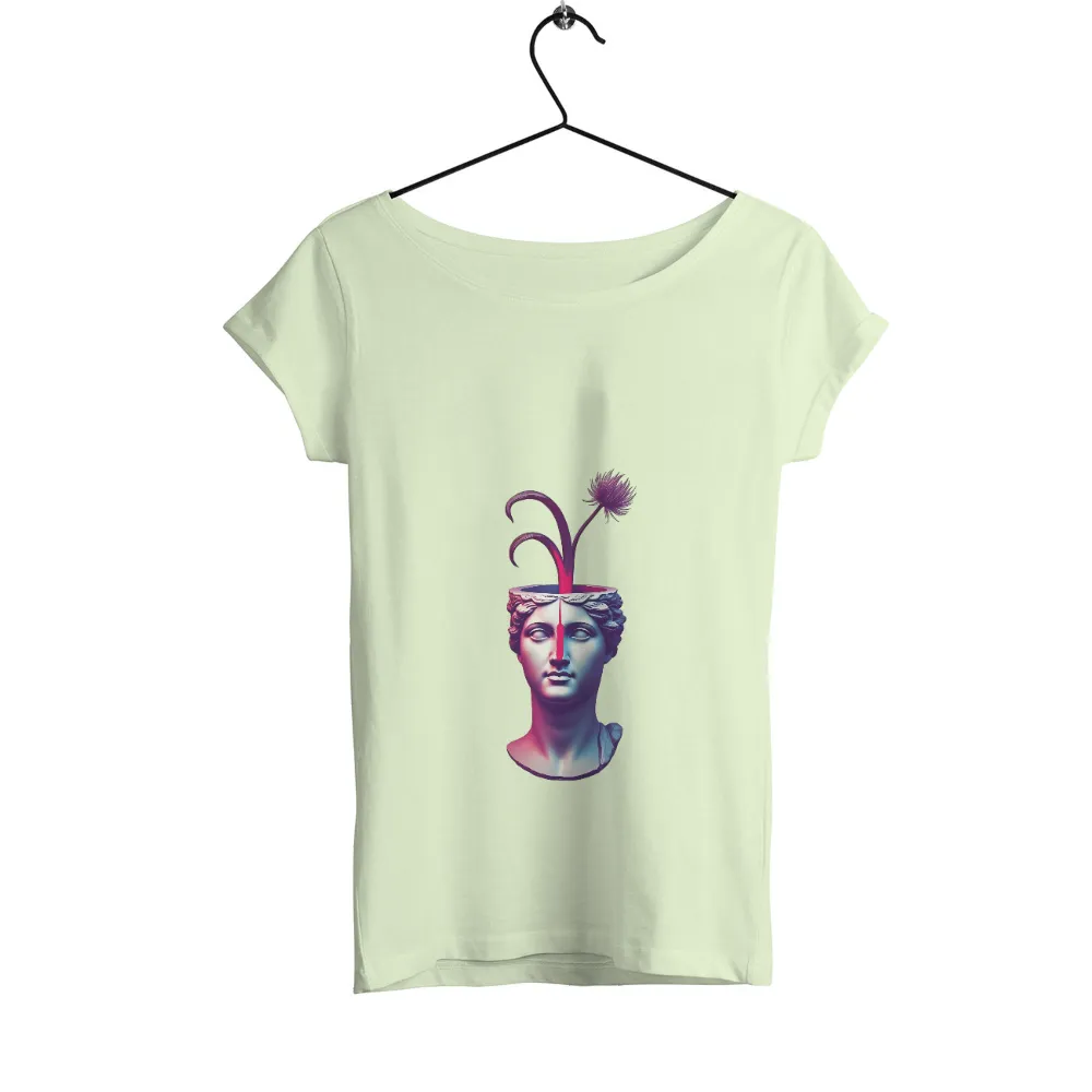 Graphic Tees: Ancient Meets Modern - Creativity Blossoms|Vibrant flower emerging from a statue head