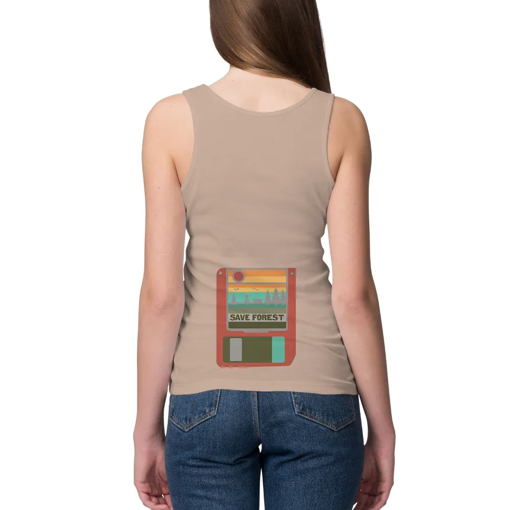 T-Shirts Custom: Save Forest Retro Floppy Disk Design| flying birds