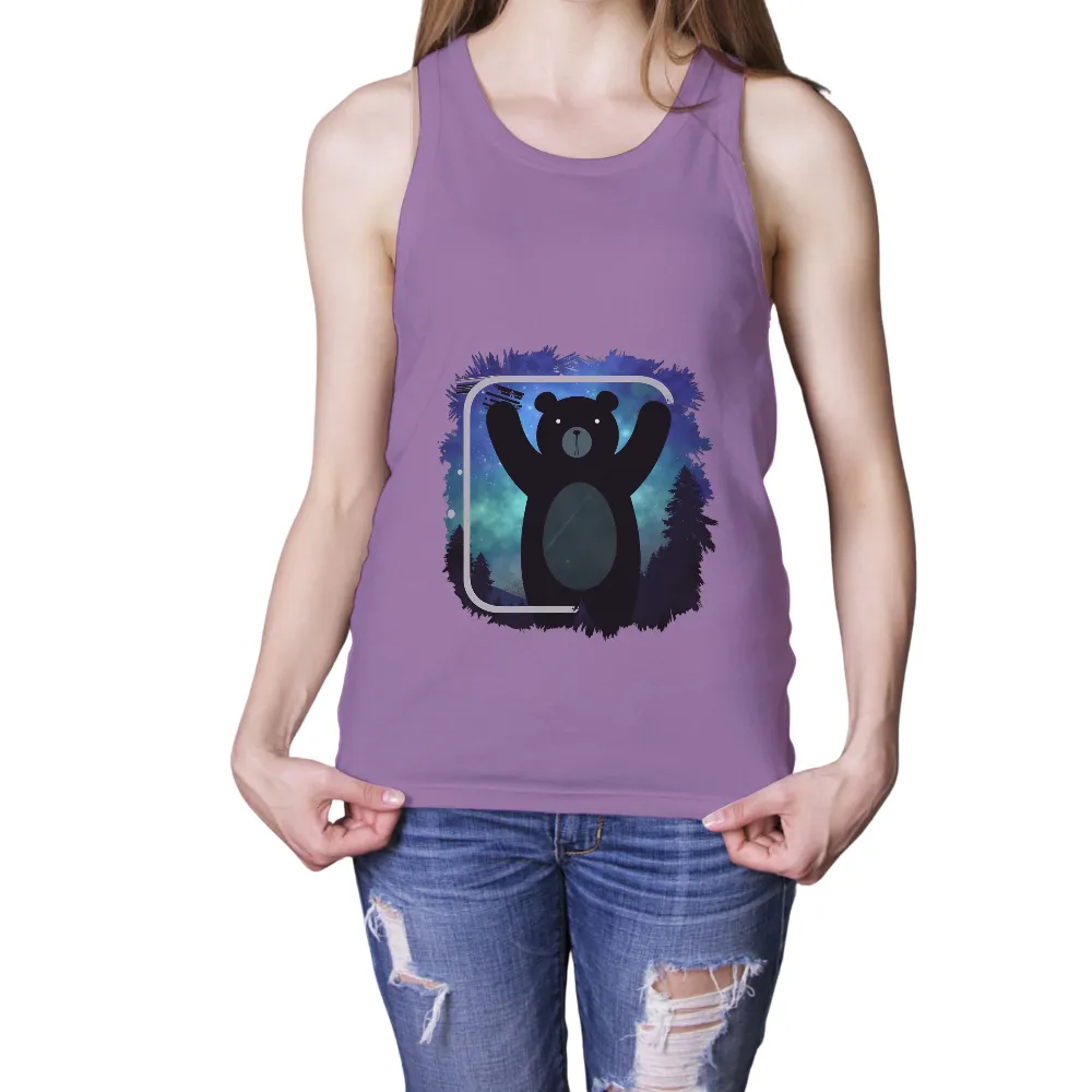 T-Shirts Design: Embrace Nature with the Starry Night Bear|cartoon bear print colorblock oversized tee