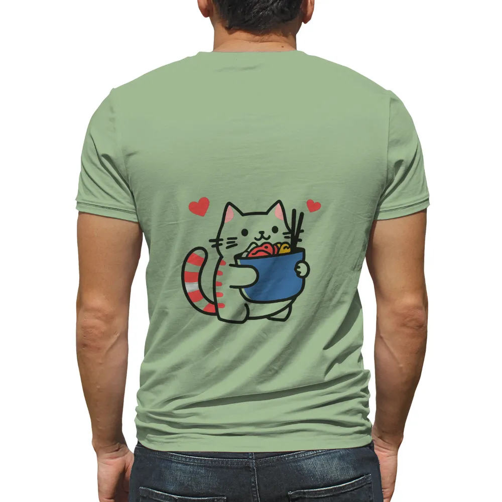 Tee Shirts Printed: Whiskers' Sushi Night | Funny Cat Tees| Whiskers in a night scene