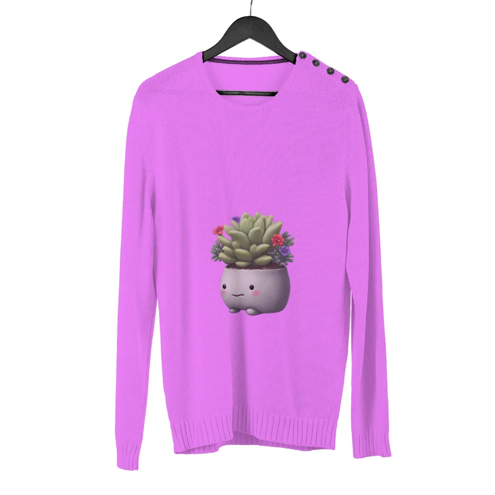 TShirt Design: Whimsical Pot Character with Succulent and Flowers|cute diy shirts for summer