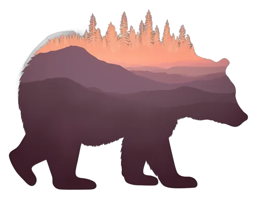 Graphic Tees: Bear Silhouette in Sunset Forest