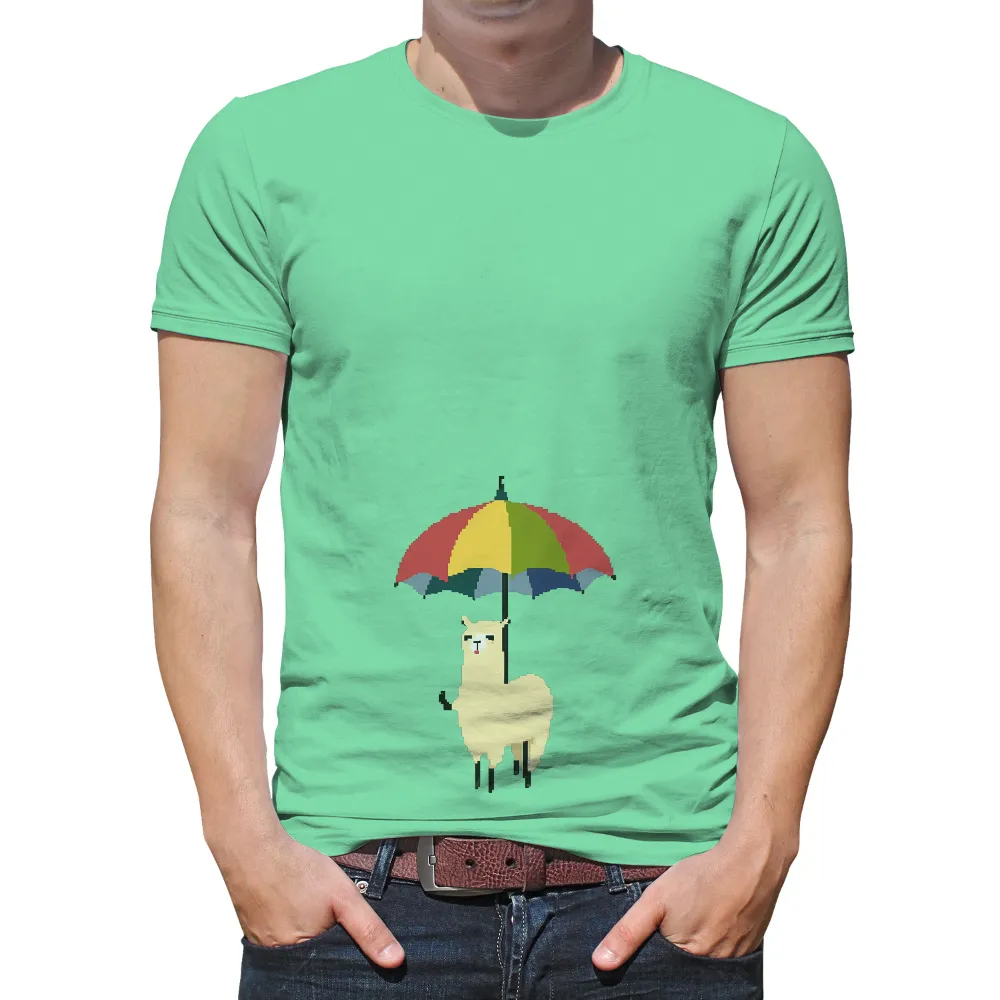 Graphic Tees: Whimsical Alpaca Under a Colorful Umbrella|men's long sleeve sun protection swim shirts