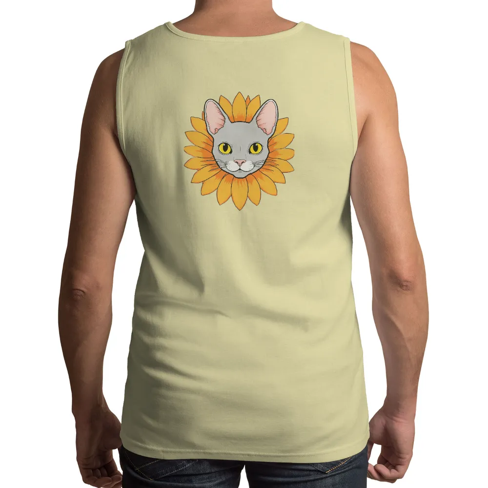 Shirts Graphic Tees: Whimsical Cat Sunflower Design|fullmetal fusion ha