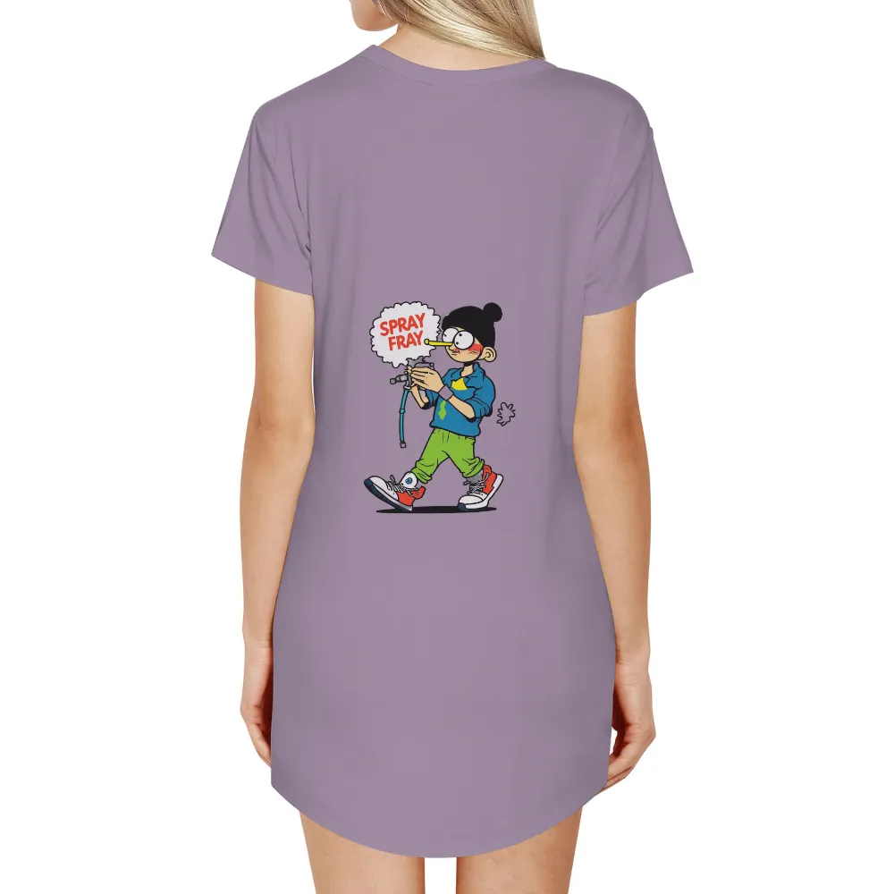 T-Shirts Design: Spray Fray - Quirky Street Art Character| Spray Fray holding spray paint can