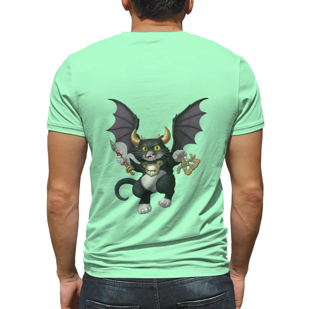 T-Shirt Printing: Zephyr the Guardian - Fantasy Cat with Sword and Key|sci fi fantasy biker tee