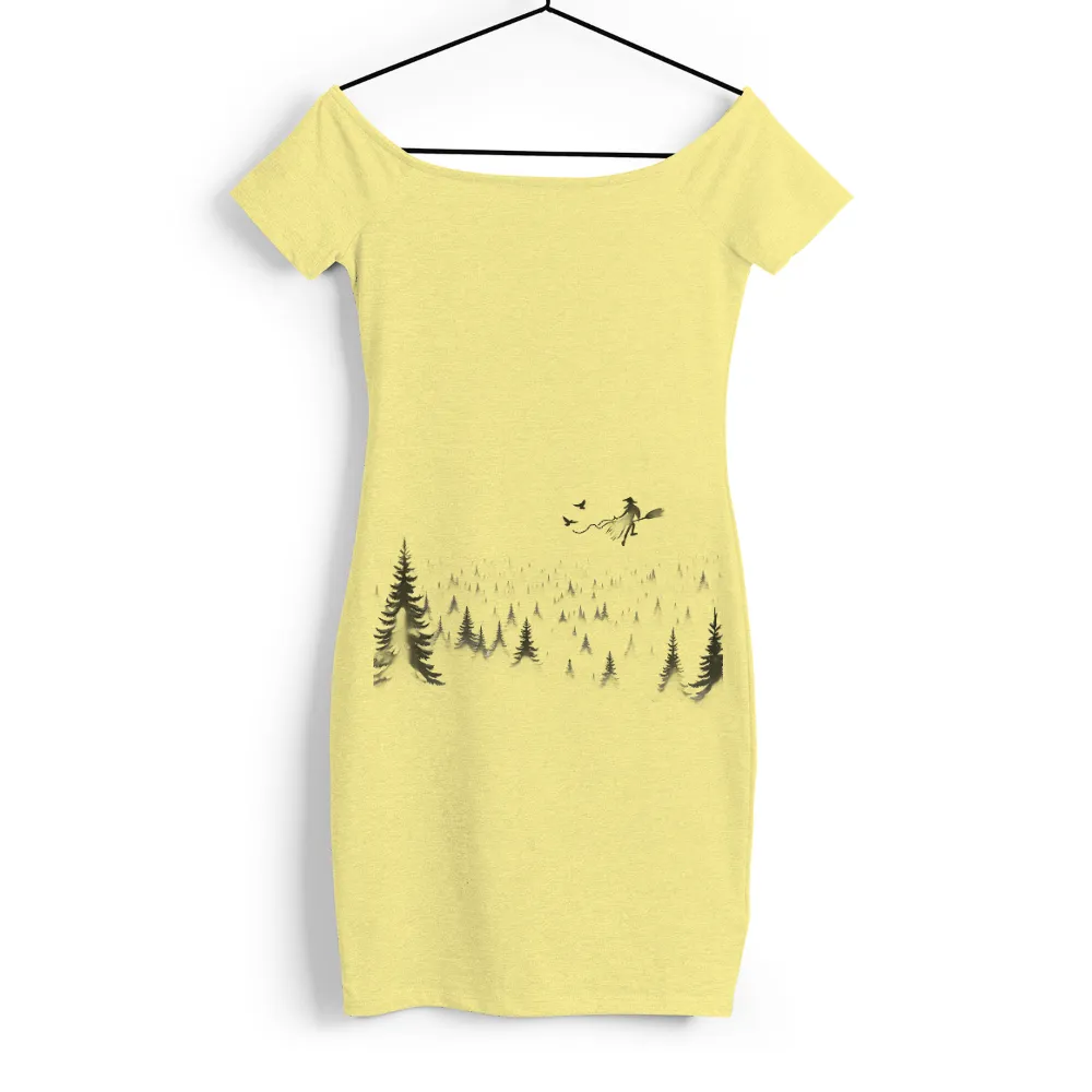 Tee Shirt Printing: Enchanting Witch Flight Over Moonlit Forest| Illuminated by moonlight