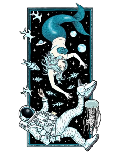 T-Shirts Pattern: Mermaid Meets Astronaut in Cosmic Fantasy