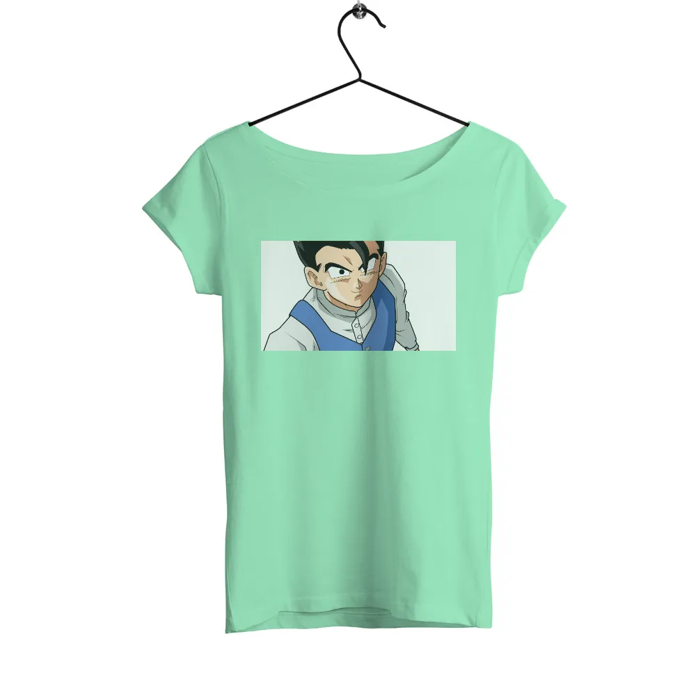 Shirts Graphic Tees: Anime Character with Determination|blue shirt cartoon character