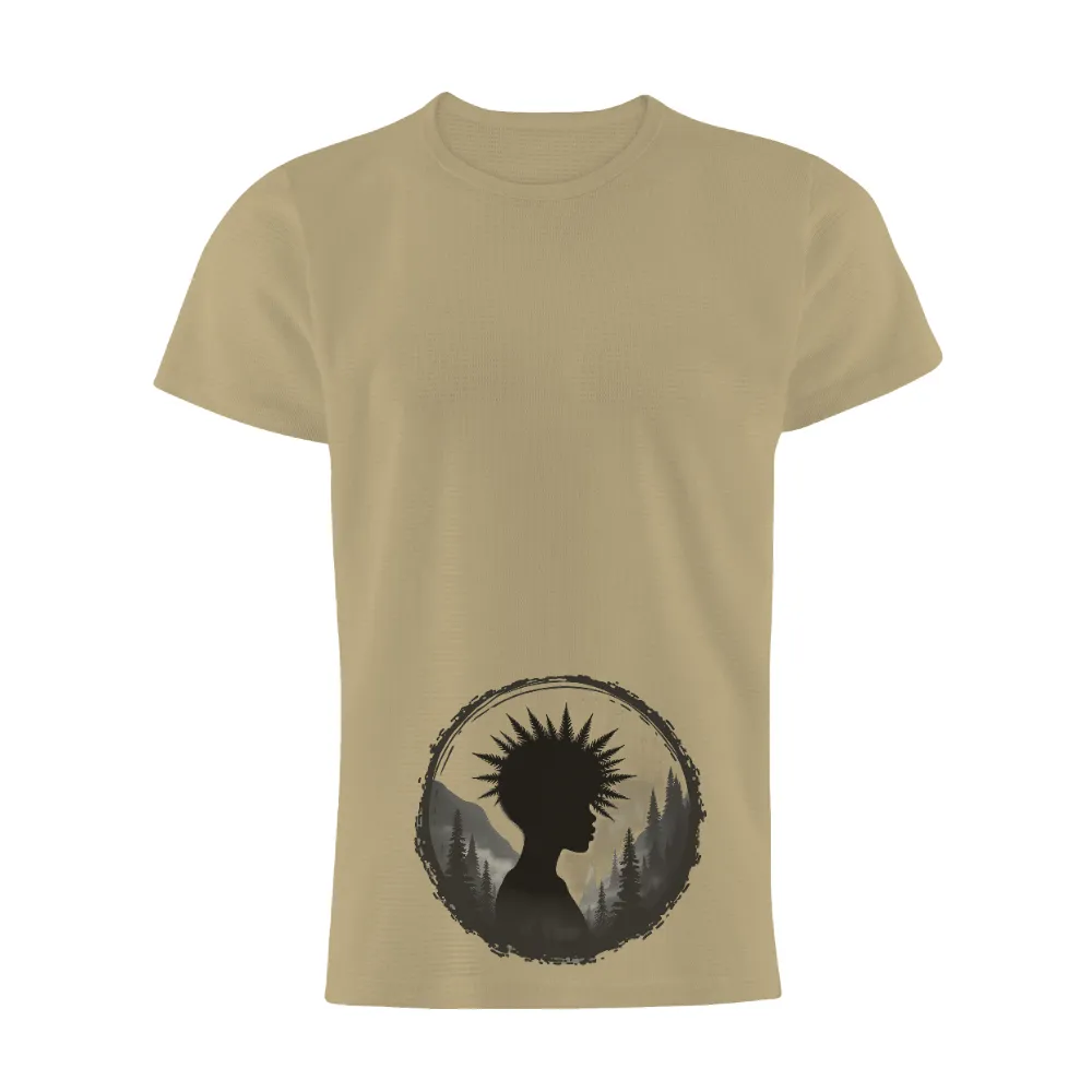 Tee Shirts Printed: Nature's Whisper - Monochrome Silhouette Design| Forest landscape